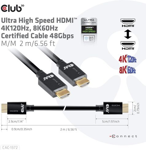 كابل Club3D CAC-1372 فائق السرعة HDMI 2.1 معتمد 4K 120 هرتز 8K 60 هرتز M/M 2 متر - 6.56 قدم in Saudi Arabia