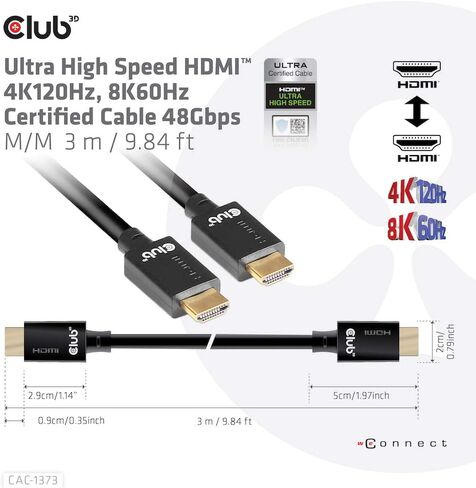 كابل Club3D CAC-1372 فائق السرعة HDMI 2.1 معتمد 4K 120 هرتز 8K 60 هرتز M/M 2 متر - 6.56 قدم in Saudi Arabia