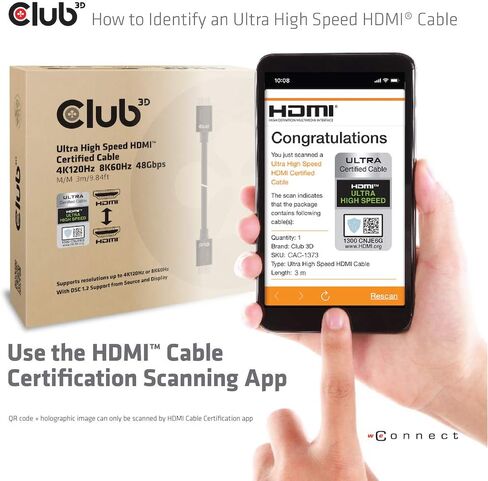 كابل Club3D CAC-1372 فائق السرعة HDMI 2.1 معتمد 4K 120 هرتز 8K 60 هرتز M/M 2 متر - 6.56 قدم in Saudi Arabia