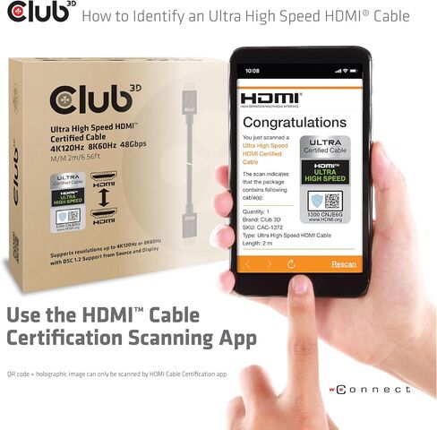 كابل Club3D CAC-1372 فائق السرعة HDMI 2.1 معتمد 4K 120 هرتز 8K 60 هرتز M/M 2 متر - 6.56 قدم in Saudi Arabia