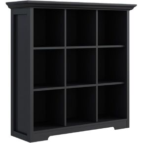 Cube Shelf Bookcase with Base - Wooden 2 Tiers Floor Standing Low Storage Cabinet for Home and Office, 8-Cube Lattice Bookshelf, Black