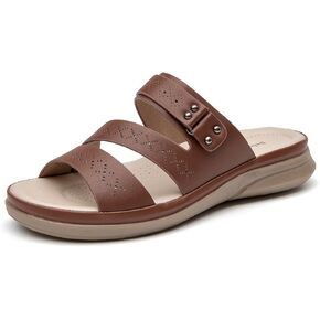 Women's Strappy Flat Sandals Arch Support Slip On Open Toe Dressy Slide Sandals Lightweight Comfortable Summer Beach Shoes
