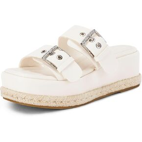Coutgo Women's Platform Sandals, Adjustable Rhinestone Buckle Slides, Slip on Open Toe Espadrille Summer Shoes