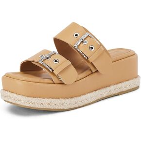 Coutgo Women's Platform Sandals, Adjustable Rhinestone Buckle Slides, Slip on Open Toe Espadrille Summer Shoes