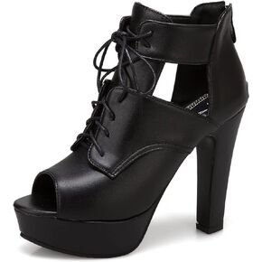 Women's Fashion Peep Toe Block Heel Zip/Lace-up High Heel with 11.5 cm Water Platform Easy Walking Casual Pumps for Women Big Size Z33-4s