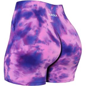 AUROLA Dream Tie Dye Workout Shorts for Women Seamless Scrunch Soft Active Shorts,Purple Fireworks Tie Dye,M