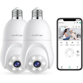2K Light Bulb Security Camera, 360° Motion Tracking 2.4Ghz WiFi Camera Wireless Outside, Full-Color Night Vision Indoor/Outdoor Camera, SD&Cloud Storage, E27/E26 Light Socket Security Camera