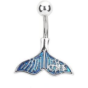 Belly Button Rings Stainless Steel Belly Rings for Women Mermaid Scale Tail Dangle Navel Rings Piercing Jewelry Belly for Women Girls