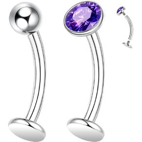 2Pcs 14G G23 Titanium Belly Button Rings for Women Floating Belly Rings Flat Back Belly Piercing Curved Belly Barbell Internally Threaded Belly Button Piercing Jewelry