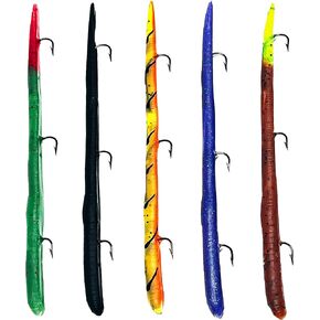 6" KILR Worms Pre-Rigged for Bass, Pike and Anything in Between, Bass Lures Bait Tackle 5 Per Pack