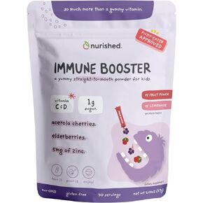 Kids Immune Booster with Elderberry, Acerola Cherry, Zinc, Vitamins C & D - Straight-to-Mouth Powder - 30 Servings - 2 Flavors