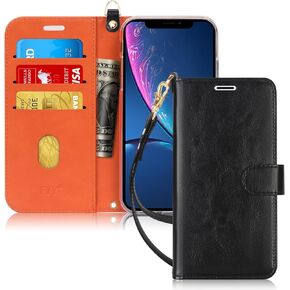 FYY Case for iPhone Xr (6.1") 2018, [Kickstand Feature] Flip Folio Leather Wallet Case with ID and Credit Card Pockets for iPhone Xr (6.1") 2018 Black
