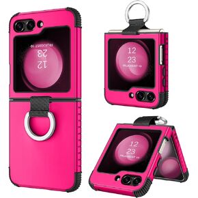 GaoBao for Samsung Galaxy Z Flip 5 5G Case, Galaxy Z Flip 5 Case, Heavy Duty 2 in 1 Full Body Rugged Shockproof Protective Case Women Girls with Ring for Samsung Galaxy Z Flip5 5G 2023-Hot Pink.
