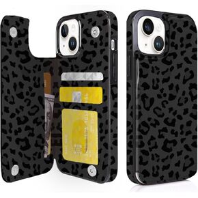 Compatible with iPhone 13 Pro Max Case Wallet with Card Holder, Flip PU Leather Built-in Card Slots, Kickstand and Shockproof Case for iPhone 13 Pro Max 6.7 inch Women Men (Black Leopard)