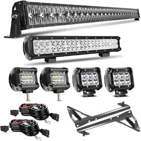 DOT Approved 20Inch Spot Flood Combo Led Light Bar Reverse+4pcs 4Inch Light Cube pods for Front Rear Bumper Brush Bull Grille Trails Truck for Can am Maverick Polaris Kubota Honda JK TJ JL XJ Truck