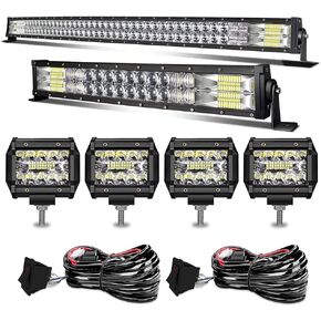 LED Light Bar KEENAXIS 50 Inch 288W 22 Inch 120W Curved Spot Flood Combo Light Bars 4Pcs 4 Inch 60W Led Pods Cubes Lights for Trucks Jeep ATV UTV Boat with 3-Leads Wiring