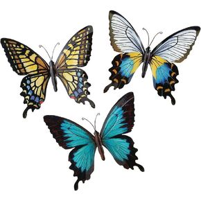 Collections Etc Metal Butterfly Wall Art Decoration, Set of 3 Fauna, Insect, Garden Theme Décor