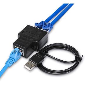 QSFPTEK 1 Gigabit Ethernet Splitter, 1000Mbps Ethernet RJ45 Splitter 1 to 2 (2 Devices Simultaneously Networking), 1000M Ethernet LAN RJ-45 Internet Adapter with USB Type C Power Cable for Cat6/7/8