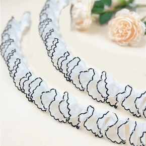3 Yards Ruffled Pleated Lace Fabric Trim Pleated Chiffon Black and White Matching Dress Decoration Tulle Fabric Applique Trimming Craft Sewing DIY Craft Sewing Decoration (3 Yards, White)