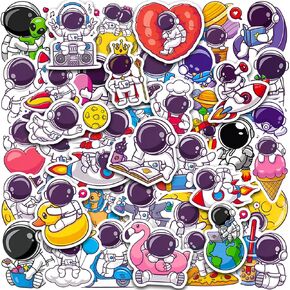 Cute Astronaut Stickers Pack 50Pcs, Funny Spaceman Stickers for Water Bottles Laptop Phone Case Luggage. Vinyl Decals Waterproof Mixed Stickers Gift for Kids Teens Adults