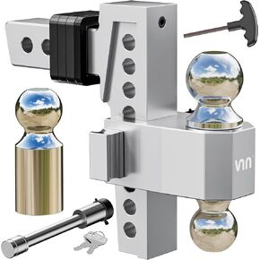 VNN Adjustable Drop Hitch, Tri-Ball(1-7/8'', 2'', 2-5/16'') Adjustable Hitch, Fits 2-Inch Receiver, 6 Inch Drop Hitch, 15000 LBS GTW-Truck Trailer Hitch, Heavy Duty Solid Ball Mount, Silver, VN0003