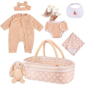 BABESIDE 8 Pcs Reborn Baby Doll Clothes with Bassinet for 17-22 Inch Dolls Yellow Baby Doll Clothes Outfit Accessories fit Newborn Baby Doll Girl Boys