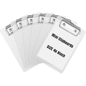 Mini Clipboards 4 x 6 Inch Small Clipboards Pocket Clipboard Cute Clipboard Plastic Memo Clipboards with Profile Clip for Small Notepads Receipts Tickets (6, Frosted Transparent)