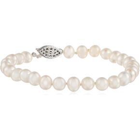 سوار من الفضة الإسترليني من لؤلؤ المياه العذبة الأبيض المستزرع (6.5-7 ملم)، 7.25 بوصة in Kuwait