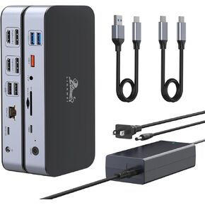 محطة إرساء DisplayLink بشاشة مزدوجة، قاعدة توصيل LIONWEI USB C لجهاز MacBook M1 M2/Windows مع 2 HDMI، 2 DisplayPort، 2.5 جيجابت إيثرنت، مصدر طاقة 120 وات DC، 6 منافذ USB، SD/Micro sd، صوت in Kuwait
