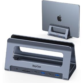 RayCue USB C Docking Station Dual Monitor for MacBook Pro/Air, USB C Dock Dual HMDI, Dual HDMI for Mac, Docking Station Stand with 10Gbps USB C/USB, PD3.0, RJ45, USB/USB C 3.0,2*USB2.0, SD/TF, Audio