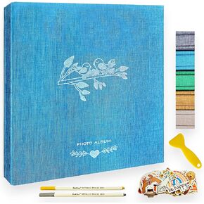 Large Photo Album Self Adhesive Linen Scrapbook DIY, for 3x5 4x6 5x7 8x10 pictures, 40 pages for Family Wedding Baby Travel, with Scraper, Metallic Pens and Stickers, Gray