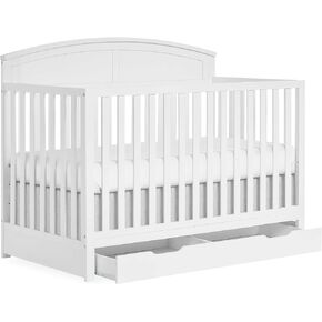 Storybrooke 5 in 1 Convertible Crib with Under Drawer in Pebble Grey, JPMA & Greenguard Gold Certified, Made of Sustainable Pinewood, Non-Toxic Water-Based Paint Finish