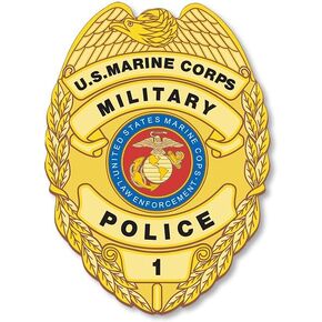 US Marine Corps Military Police Crest Shaped Sticker (Gold Marines mp Logo Insignia Non-Reflective Officer Vinyl Decal for car, Laptop (3 x 4 inch) USMC Licensed in Kuwait