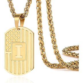 DuoDiner Initial Letter Pendant Necklace for Men Boys Dad,A-Z Capital Letter American Flag Dog Tag Necklace 24 Inches Stainless Steel MensChain,Gifts for Men Teens,Father Day Gift