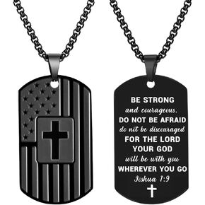 Dog Tag Cross Necklace for Men Boys Military Christian Baptism Religious First Communion Confirmation Gifts for Teenage Boy