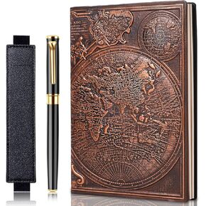 FEIDIAO Vintage Elephant Embossed Leather Notebook with Ballpoint Pen/Pen Sleeve,A5 Hardcover Notebook,for Business Notepad/Travel Journal/Family Daily Notepad/Girl's Diary(Red Copper Elephant)
