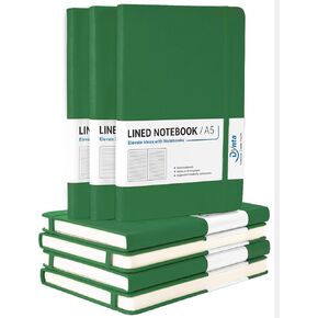 Hardcover A5 Lined Journal Notebook, 7Packs Medium Notebooks Bulk for Writing/Work/Note Taking, 200 Pages, Classic College Ruled, Inner Pocket, 8.4 x 5.8 inch(Black)