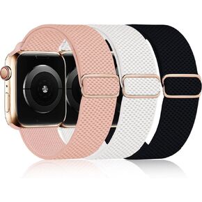 3 عبوات من حزام النايلون القابل للتمدد متوافق مع سوار ساعة Apple 41 مم 40 مم 38 مم للنساء والرجال، حزام مطاطي بحلقة رياضية منفردة قابلة للتعديل لسلسلة iWatch Series Ultra/SE/9/8/7/6/5/4/3/2/1، Starlight/Brown /أسود