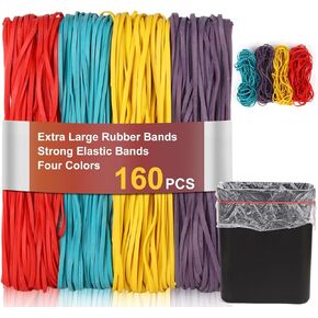 Large Rubber Bands -160PCS Extra Large Rubber Bands, Premium Rubber Bands Office Supplies, 7 Inches Long Rubber Bands Huge Rubber Band Heavy Duty Rubber Band Elastic Band Jumbo Rubber Band Four Colors