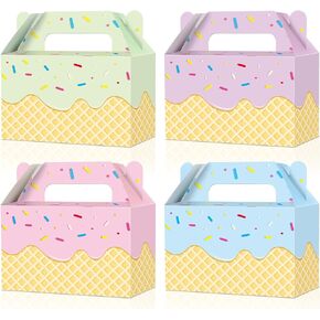 Justforjoyful 12Pcs Ice Cream Party Favor Box Colorful Summer Ice Cream Gift Boxes Ice Cream Goody Boxes Summer Ice-cream Folding Paper Treat Boxes Birthday Baby Shower Decor Supplies 6*3.5*4.5inch