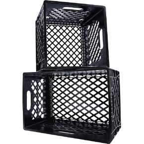 JEZERO Milk Crate for Household Storage: The Ultimate Storage Tote for Groceries, Garages, Kayaking & Outdoor, Stackable Storage | BLACK, Plastic, Rectangle & Square Combo, (MC-Combo)
