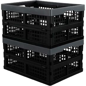 34 Quart Plastic Milk Crates Stackable, Collapsible Storage Crate, 2 Packs