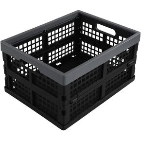 Black Plastic Storage Crate, 16 Liter Collapsible Storage Bin/Container, 13.5" x 10.3" x 7.2", 1 Pack