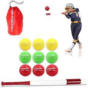 PowerNet Sweet Spot Training Bat + Softball 3.2" Progressive Weighted Ball 9 LITE Pack | Follow Through and Form | Strength and Muscle | Hand-Eye Coordination