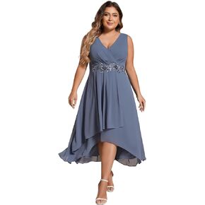 Ever-Pretty Women's Summer Chiffon Sleeveless V Neck Applique Plus Size High Low Formal Wedding Guest Dresses 41926-DA