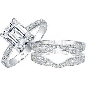 SHELOVES Emerald Cut Engagement Ring Sets for Women 5A CZ with Adjustable Ring Enhancers 925 Sterling Silver Sz 5.5