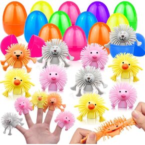 AMENON 24 Pack Easter Eggs Filled Animals Puffer Finger Puppets Easter Basket Stuffer Stretchy Sensory Fidget Toys Stress Relief Surprise Easter Eggs Hunt for Kids Girls Boys Gifts Easter Party Favors