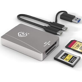 CFexpress Type B Card Reader, USB 3.2 Gen 2 10Gpbs, Compatible with CFexpress Type B Card/SD Memory Card, Dual-Slot Portable Aluminum CFexpress Card Adapter Support Windows/Android/Mac OS/Linux