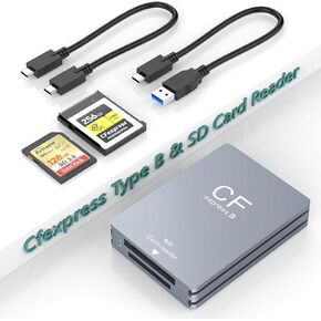 CFexpress Type B Card Reader, USB 3.2 Gen 2 10Gbps Cf Express Type B Card Reader & SD Card Reader Compatible with Windows Mac Linux Android