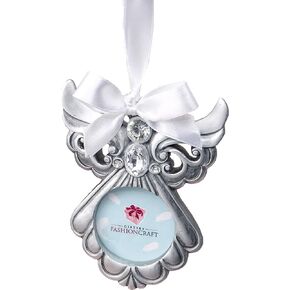 Silver Tone Guardian Angel Ornament with Picture Frame, 3 1/2 Inch